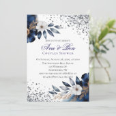 Marine Blauw en Ivoor Bloemen Koppels Douche Kaart (Staand voorkant)