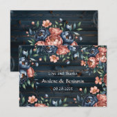 Marine Blauw en Koper Pioenboeket Hout Wedding Bedankkaart (Voorkant / Achterkant)