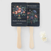 Marine Blauw en Koper Pioenboeket Hout Wedding Handwaaier (Voorkant en achterkant)