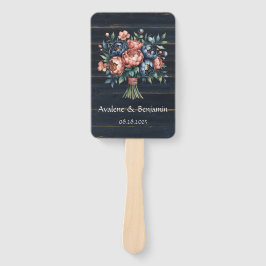 Marine Blauw en Koper Pioenboeket Hout Wedding Handwaaier
