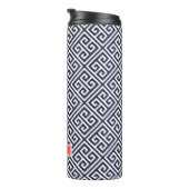 Marine Blauw en Koraal Grieks Sleutel Monogram Thermosbeker (Geroteerd rechts)