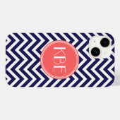 Marine Blauw en Koraal Modern Chevron Custom Monog Case-Mate iPhone Case (Achterkant (horizontaal))