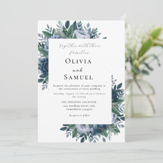 Marine blauw en lichtblauw elegante bruiloft kaart (Staand voorkant)