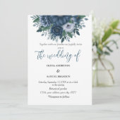 Marine blauw en lichtblauw elegante bruiloft kaart (Staand voorkant)