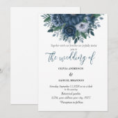 Marine blauw en lichtblauw elegante bruiloft kaart (Voorkant / Achterkant)