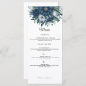 Marine blauw en lichtblauw elegante bruiloft menu (Voorkant / Achterkant)