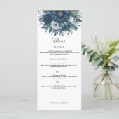 Marine blauw en lichtblauw elegante bruiloft menu (Staand voorkant)