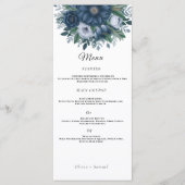 Marine blauw en lichtblauw elegante bruiloft menu (Voorkant)
