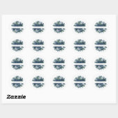 Marine blauw en lichtblauw elegante bruiloft ronde sticker (Vel)