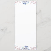 Marine Blauw en Mauve Floral Modern Wedding Menu's (Achterkant)