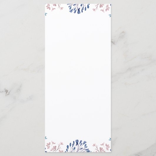 Marine Blauw en Mauve Floral Modern Wedding Menu's (Achterkant)