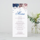 Marine Blauw en Mauve Floral Modern Wedding Menu's (Staand voorkant)