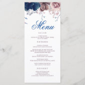 Marine Blauw en Mauve Floral Modern Wedding Menu's (Voorkant)