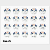 Marine Blauw en Perzik Bloemen Elegant Modern Ronde Sticker (Vel)