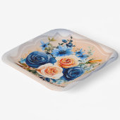 Marine Blauw en Perzik Geschilderd Bloemen Huwelij Papieren Bordje (Gebogen)