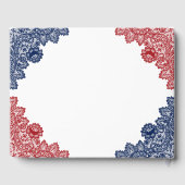 Marine Blauw en Rode Bloemen Kant Trouwen Gastenboek (Achterkant)