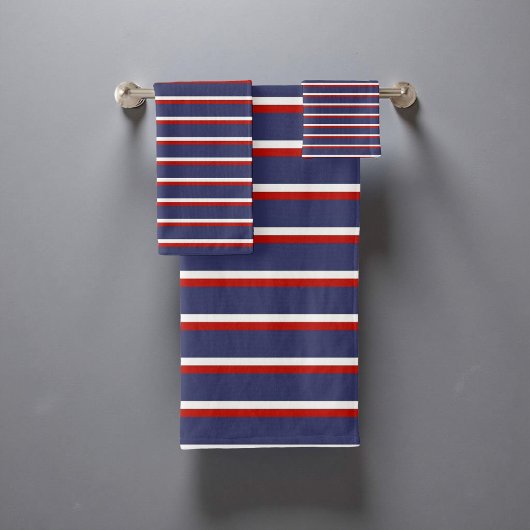 Marine Blauw en Rode Nautische Strepen Patroon Sti Bad Handdoek