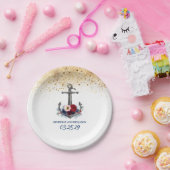 Marine blauw en rood bloemenanker nautische bruilo papieren bordje (Feest)