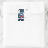 Marine Blauw en Rood Sneeuw Landschap Kerstmis Vierkante Sticker (Tas)