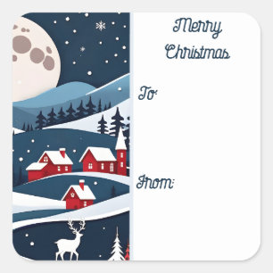 Marine Blauw en Rood Sneeuw Landschap Kerstmis Vierkante Sticker
