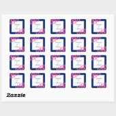 Marine Blauw en Roze Bloeiende Swirls Bruiloft Vierkante Sticker (Vel)