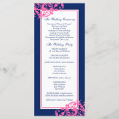 Marine Blauw en Roze Bloeiende wervelingen Wedding Programmakaart (Achterkant)