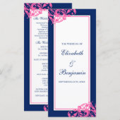 Marine Blauw en Roze Bloeiende wervelingen Wedding Programmakaart (Voorkant / Achterkant)