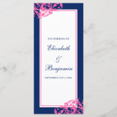 Marine Blauw en Roze Bloeiende wervelingen Wedding Programmakaart (Voorkant)