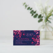 Marine Blauw en Roze Bloemen Business Card Templat Visitekaartje (Staand voorkant)