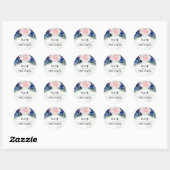 Marine Blauw en Roze Bloemen Elegant Modern Ronde Sticker (Vel)