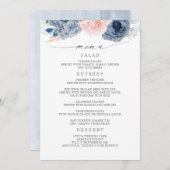 Marine Blauw en Roze Bloemen Modern Bruiloft Menu (Voorkant / Achterkant)