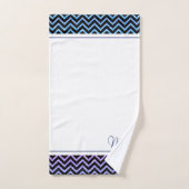 Marine-blauw en roze chevron monogram bad handdoek (Handdoek)