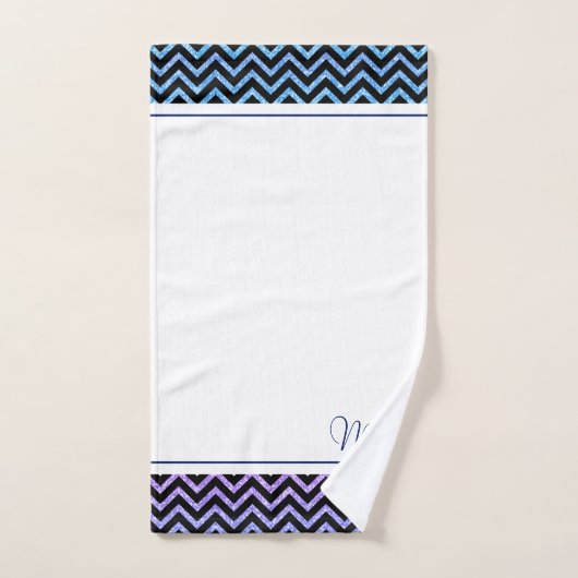 Marine-blauw en roze chevron monogram bad handdoek (Handdoek)