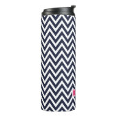Marine blauw en roze Chevron Monogram Thermosbeker (Gedraaid links)