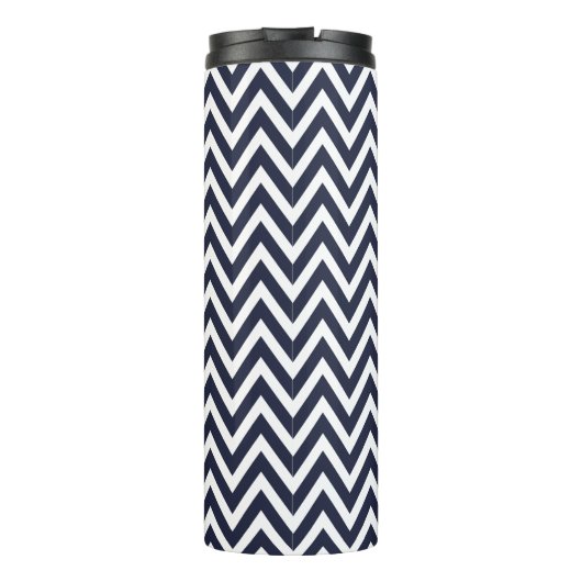 Marine blauw en roze Chevron Monogram Thermosbeker (Achterkant)