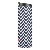Marine blauw en roze Chevron Monogram Thermosbeker (Geroteerd rechts)