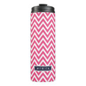 Marine blauw en roze Chevron Monogram Thermosbeker (Voorkant)
