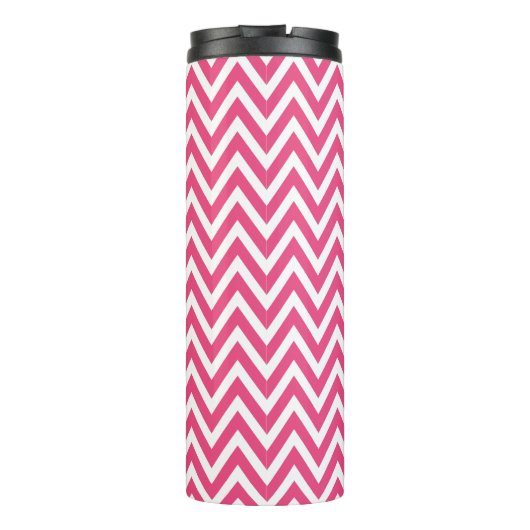 Marine blauw en roze Chevron Monogram Thermosbeker (Achterkant)