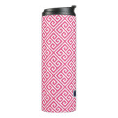 Marine Blauw en Roze Griekse Sleutel Monogram Thermosbeker (Gedraaid links)