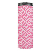 Marine Blauw en Roze Griekse Sleutel Monogram Thermosbeker (Achterkant)