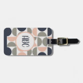 Marine Blauw en Roze Retro / Mid-Century Circles Bagagelabel (Voorkant horizontaal)