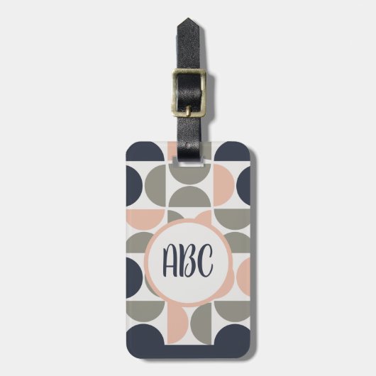 Marine Blauw en Roze Retro / Mid-Century Circles Bagagelabel (Voorkant verticaal)