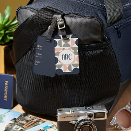 Marine Blauw en Roze Retro / Mid-Century Circles Bagagelabel