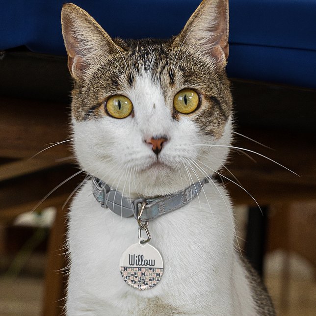 Marine Blauw en Roze Retro / Mid-Century Circles Huisdierpenning (Creator heeft geüpload)