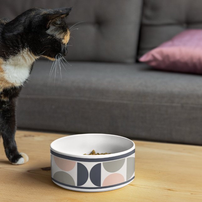 Marine Blauw en Roze Retro / Mid-Century Circles P Voerbakje (Creator heeft geüpload)