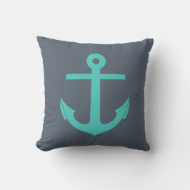 Marine Blauw en Turquoise Anker Nautisch Kussen