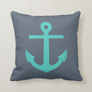 Marine Blauw en Turquoise Anker Nautisch Kussen