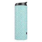 Marine Blauw en Turquoise Griekse Sleutel Monogram Thermosbeker (Gedraaid links)
