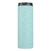 Marine Blauw en Turquoise Griekse Sleutel Monogram Thermosbeker (Achterkant)