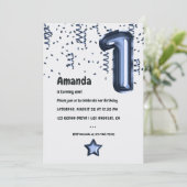 Marine Blauw en Wit Ballon 1e Verjaardag Kaart (Staand voorkant)